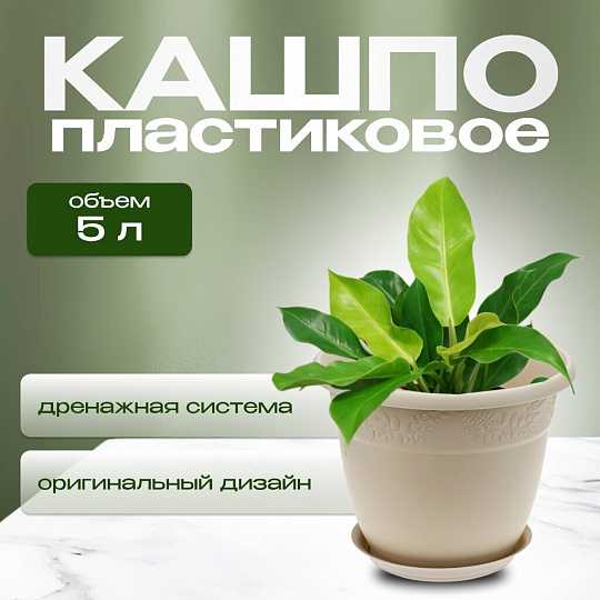 Кашпо пластик, 5 л, 25х19.5 см, латте, Idea, Рябина, М3056