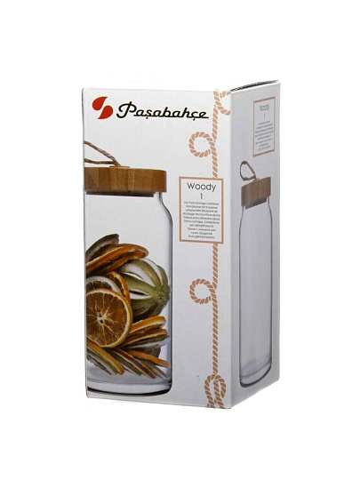 Банка для сыпучих продуктов, стекло, 1.13 л, с крышкой, Pasabahce, Woody, 43593B