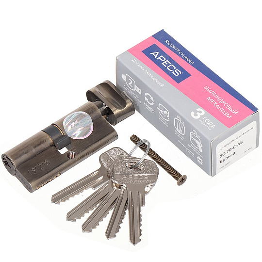 Личинка замка двери Apecs, SC-70-C-AB (SC-70-Z-C-AB), 15603, 70 мм, бронза, 35/35