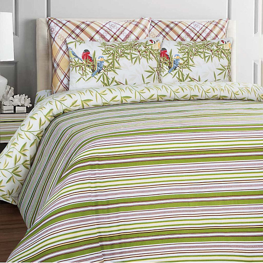 т КПБ Мона Лиза 2сп бязь (2н50*70, пр215*240, под175*210) Лужайка/полоска зеленая 552205/76/77