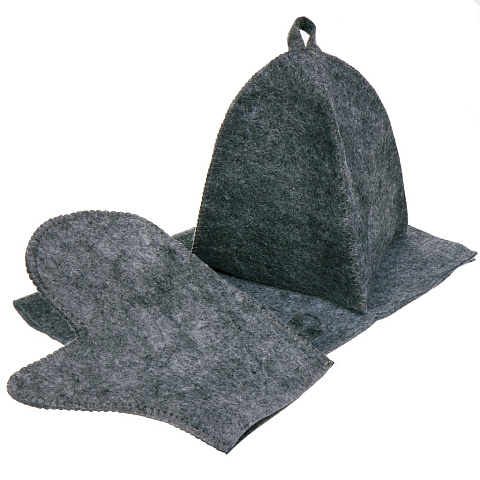 Набор для бани 3 предмета, шапка, коврик, рукавица, войлок, темный, НИ002