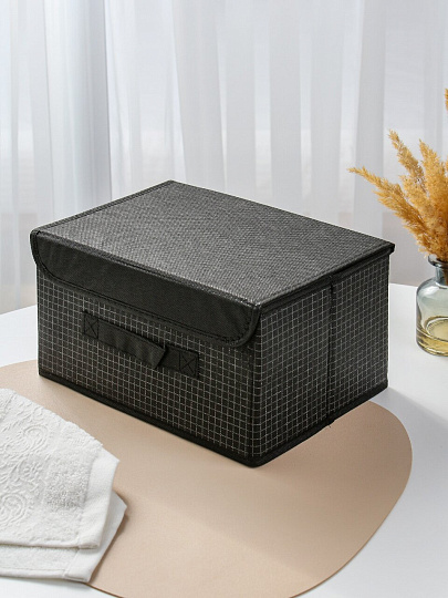 Кофр для хранения, с крышкой, складной, 28х20х15 см, черная клетка, A190063