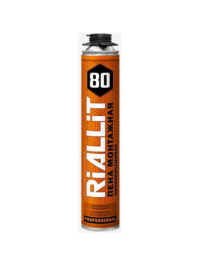 Пена монтажная Profflex, Riallit, профессиональная, 80 л, 850 мл, 1 кг, летняя, 01659