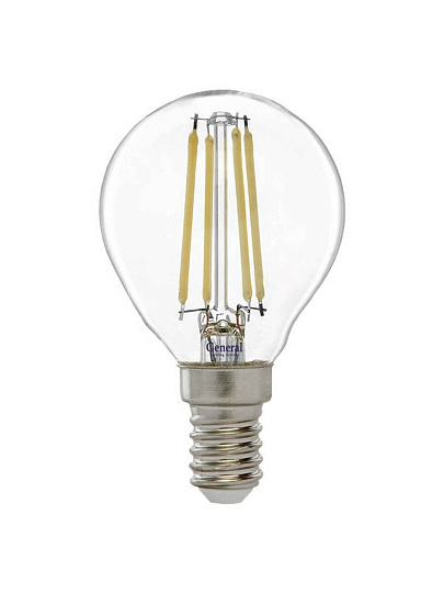 Лампа светодиодная E14, 12 Вт, 170-260 В, шар, 2700 К, General Lighting Systems, Филамент, прозрачное стекло, 661009