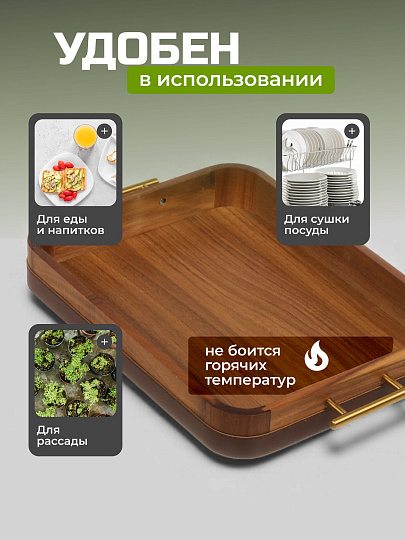 Поднос акация, 42.5х27.8х5 см, прямоугольный, с металлическими ручками, ST28942AJM11