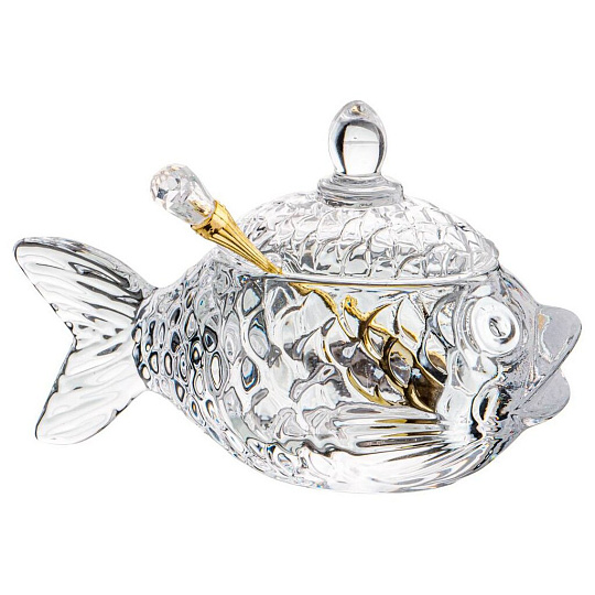 Икорница стекло, Lefard, Muza Рыбка, 110 мл, 15,5х7,5х10, с крышкой, с ложкой, 355-231