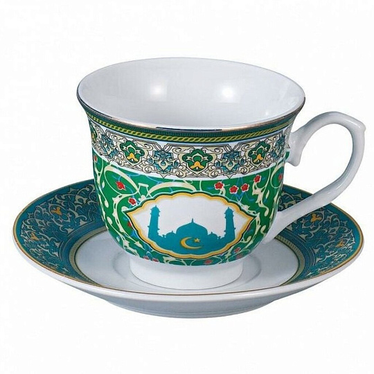 Набор чайный фарфор, 12 предметов, на 6 персон, 220 мл, металлическая подставка, Rosario, Восток, Ф5-023К/12, подарочная упаковка