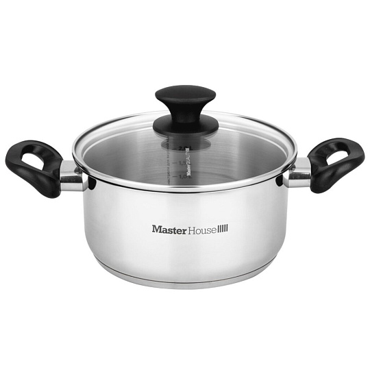 Кастрюля нержавеющая сталь, 3 л, крышка стекло, Master House, Глаза тигра F1, 60476, индукция