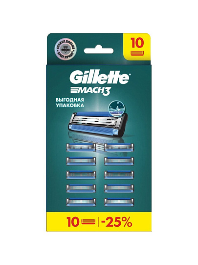 Сменные кассеты для бритв Gillette, Mach3, для мужчин, 10 шт, 0050002322