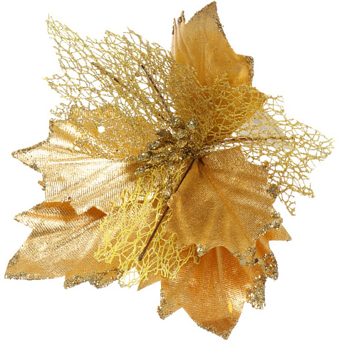 Цветок искусственный декоративный 16 см, на прищепке, золото, Пуансеттия, Y4-4173
