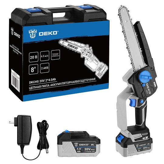 Пила цепная аккумуляторная, Deko, длина шины 20 см, шаг цепи 1/4 дюйм, 46 звеньев, DKCHS 20V, 063-4483