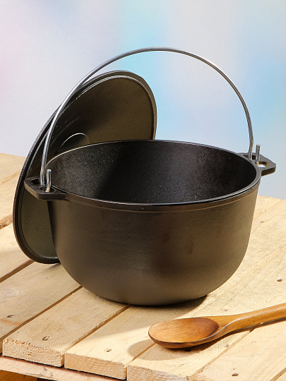 Казан чугун, 6 л, с крышкой, крышка чугун, с дужкой, Гардарика, 1506-3