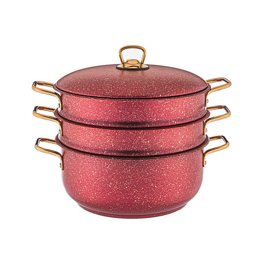 Кастрюля-мантоварка agness red qeen 26x12/26х7,2/26х7,2 см. трехслойное покр granit 936-133