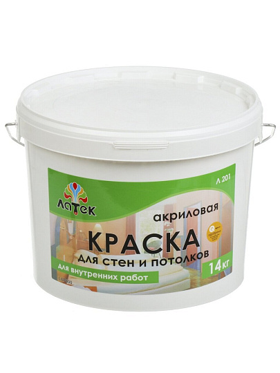 Краска водно-дисперсионная, Оптимист, Латек Л201, акриловая, для стен и потолков, 14 кг