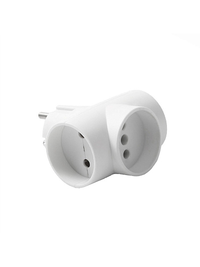 Разветвитель 3 гнезда, без заземления, Т-образный, 10 А, 250 В, 2200 Вт, Domtok, 2662