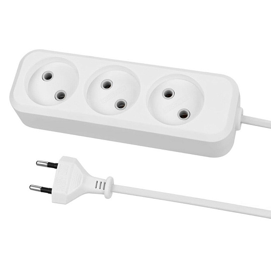 Удлинитель 3 гнезда, 3 м, без заземления, 10 А, 2300 Вт, белый, TDM Electric, Народный, SQ1303-1311