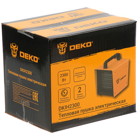 Пушка тепловая электрическая, Deko, DKIH2300, 2.3 кВт, 140 м³/ч, керамический элемент, квадратная, 080-1012