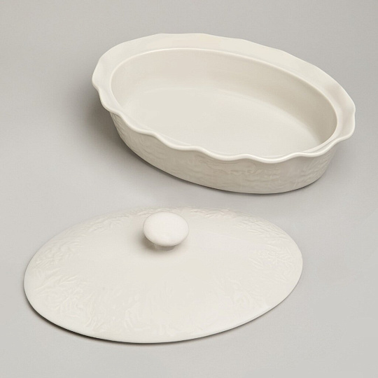 Форма для запекания керамика, 24х33х13 см, 2 л, овальная, с крышкой, Agness, Beige, 780-127