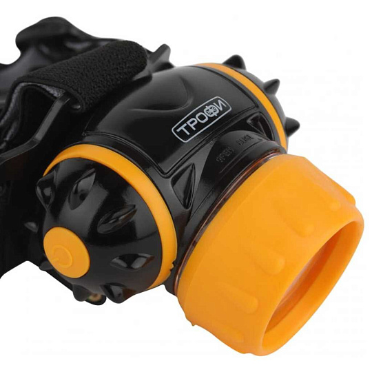Фонарь налобный, Трофи, GB-302, пластик, режим SOS, оранжево-черный, 4 режима, на батарейках, 3 Вт, ЗхААА, 1СОВ, IP44, Б0036617