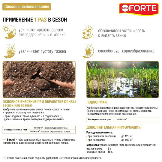 Удобрение для газона, пролонгированное с биодоступным кремнием, минеральный, гранулы, 5 кг, Bona Forte