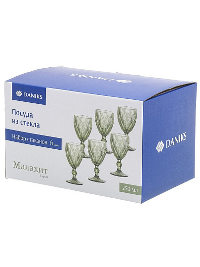 Бокал для вина, 250 мл, стекло, 6 шт, Daniks, Малахит, SG80154-250