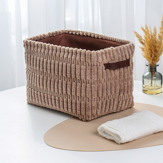 Корзина для хранения, 30х20х20 см, прямоугольная, фланель, коричневая, A190014