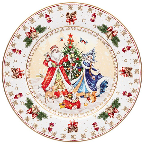 Тарелка обеденная, фарфор, 27 см, круглая, Дед Мороз и Снегурочка, Lefard, 85-1712