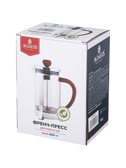 Френч-пресс 0.6 л, стекло, Agness, 894-543