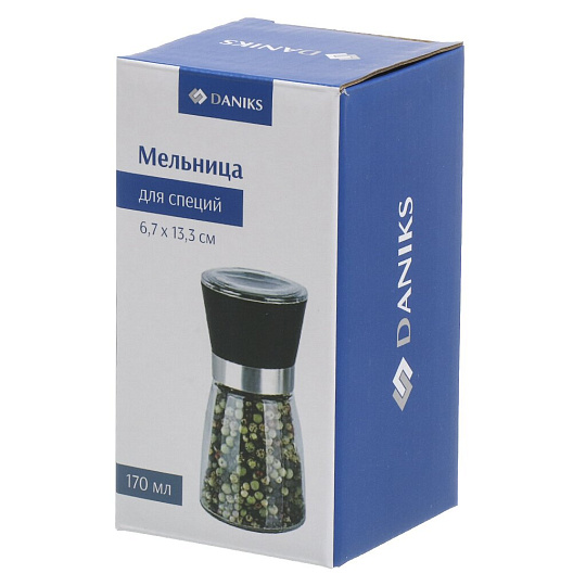 Мельница для специй стекло, пластик, 170 мл, белая, Daniks, YM6713DD
