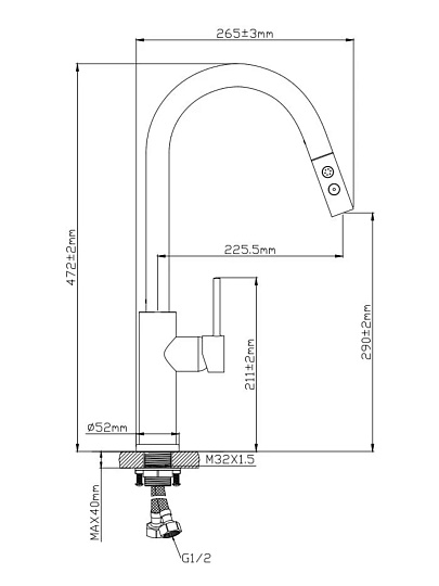 Смеситель для кухни, Diadonna, выдвижной излив, с картриджем, D60-0001BL