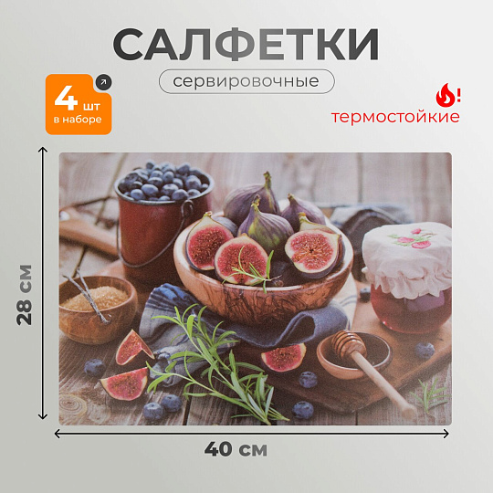 Набор салфеток пластик, 40х28 см, прямоугольный, 4 шт, для стола, Инжир, Y4-9161