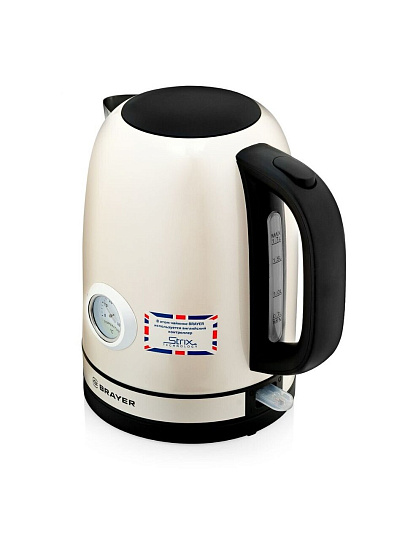 Чайник электрический Brayer, BR1005YE, 1.7 л, 2200 Вт, скрытый нагревательный элемент, нержавеющая сталь