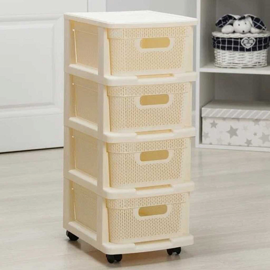 Комод 4 ящика, Ajur, 30х37х69 см, слоновая кость, плетеный, BQ3794СЛК, BranQ