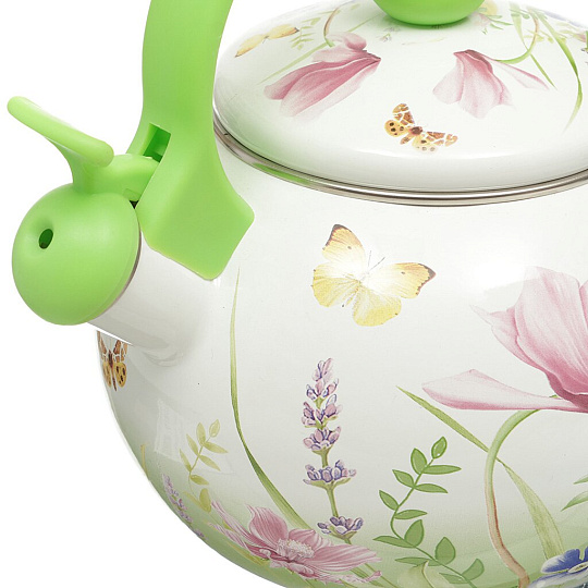 Чайник сталь, эмалированное покрытие, 2 л, со свистком, Appetite, Примавера, индукция, белый, зеленый, FT7-PR