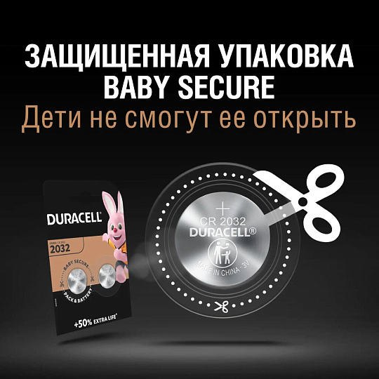 Батарейка Duracell, CR2032, литиевая, 3 В, блистер, 2 шт, Б0037273