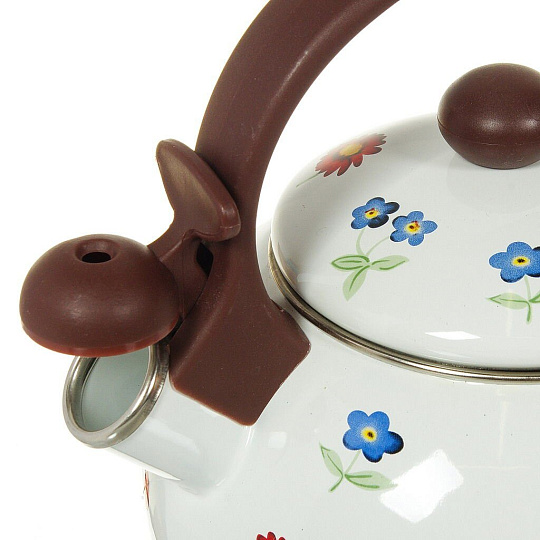 Чайник сталь, эмалированное покрытие, 2.2 л, со свистком, ручка пластиковая, Aurora, Незабудка, 1902