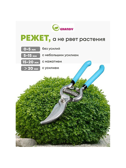 Секатор 200 мм, диаметр реза 25 мм, прямого реза, Grandy, рукоятка резина