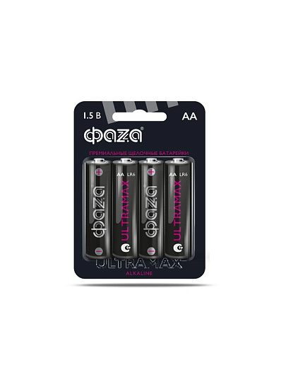 Батарейка ФАZА, АА (LR6, 15A), Ultra Max, щелочная, 1.5 В, блистер, 4 шт, 5043022