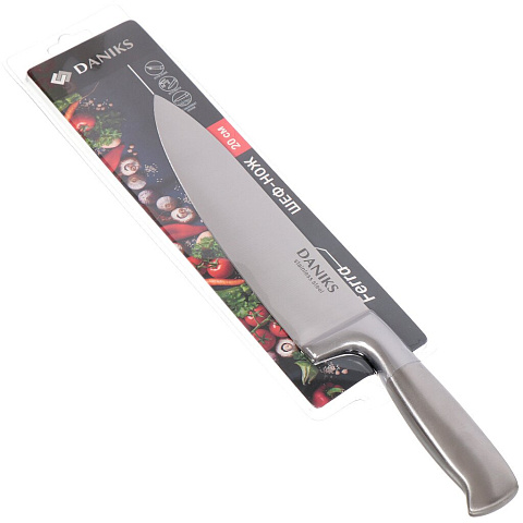 Нож кухонный Daniks, Ферра, шеф-нож, нержавеющая сталь, 20 см, рукоятка сталь, YW-A042-CH