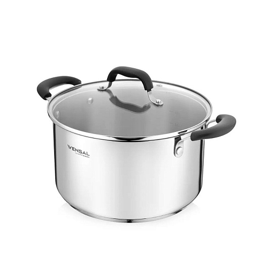 Кастрюля нержавеющая сталь, 3.7 л, с крышкой, крышка стекло, Vensal, Coquet, VS1506, индукция