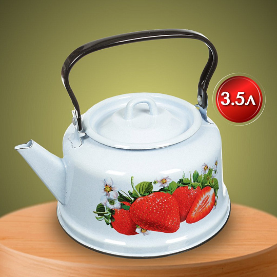 Чайник сталь, эмалированное покрытие, 3.5 л, закатное дно, ручка металлическая, Сибирские товары, Клубника садовая, С2713*59