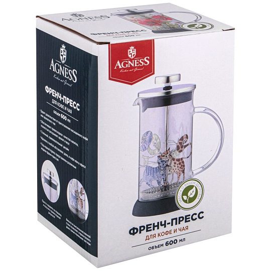 Френч-пресс 0.6 л, стекло, Agness, Маки, 894-123