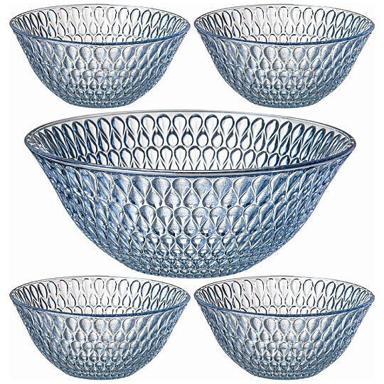 Набор салатников стекло, круглый, 5 шт, 0.3, 1.6 л, Sohio Blue, Lefard, 691-069