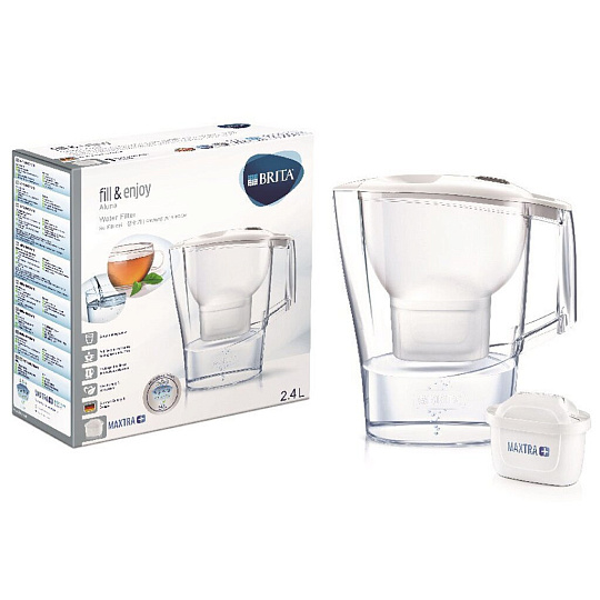 Фильтр-кувшин Brita, Aluna MX+, для холодной воды, 1 ступ, 2.4 л, белый, CU1040687