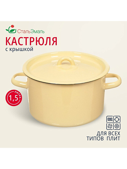 Кастрюля эмалированная сталь, 1.5 л, крышка сталь, СтальЭмаль, 2с15/1/ 6с15, в ассортименте, индукция