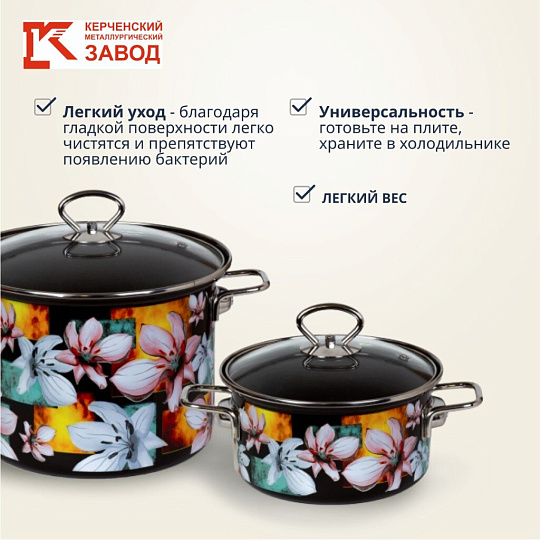 Набор посуды эмалированная сталь, 6 предметов, кастрюли 1.9,2.5,5 л, индукция, Керченский металлургический завод, Адель 5-1 Элит
