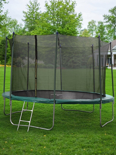 Батут 366х366х260 см, с защитной сеткой 180 см и лестницей, 150 кг, FJ-12FT-2