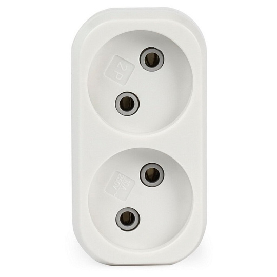 Двойник 2 гнезда, без заземления, плоский, 10 А, Smartbuy, SBE-10-A02-2