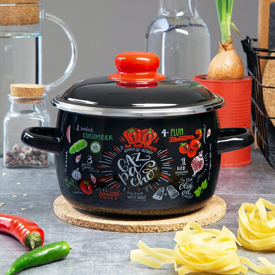 Кастрюля эмалированная сталь, 5.5 л, крышка сталь, сферический, Appetite, Gazpacho, 1RC221M, индукция