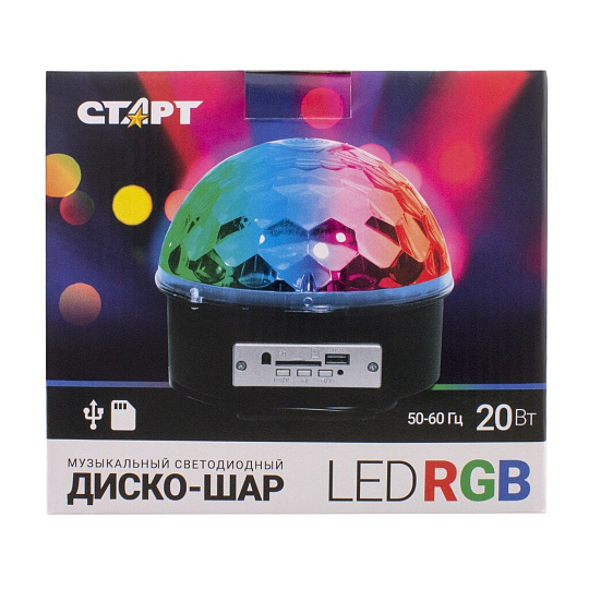 Лампа светодиодная черная, Старт, LED Disco RGB TL/MP3, 12321